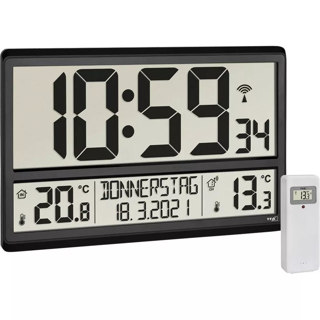 Horloge murale - TFA Dostmann - 60.4521.01 - Noir - 360 mm - Grand écran - Design contemporain