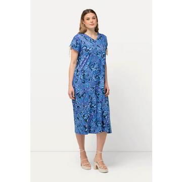 Robe midi en jersey coupe trapèze, avec décolleté en V et manches courtes