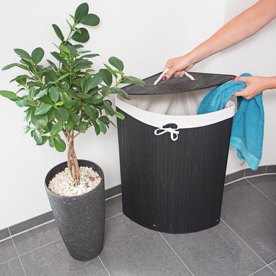 B2X Panier à linge d'angle en bambou  