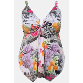 Ulla Popken  Tankini avec bonnets souples. Imprimé boussoles. Bretelles ajustables. Base se terminant en pointe de chaque côté. 