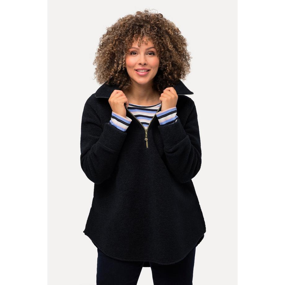 Ulla Popken A-Linie Fleeceshirt Stehkragen Zipper Langarm  