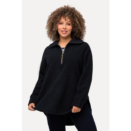 Ulla Popken  Sweat-shirt en polaire à col montant et manches longues, fermeture à glissière - silhouette en A 