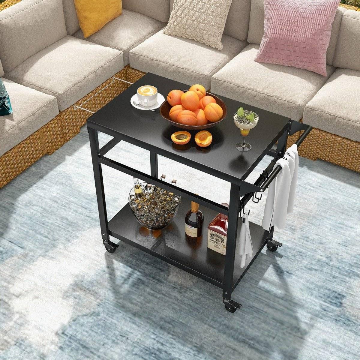 Northix Grillwagen für den Außenbereich mit zwei Regalen 4 feststellbaren Rädern & Seitengriff Schwarz  