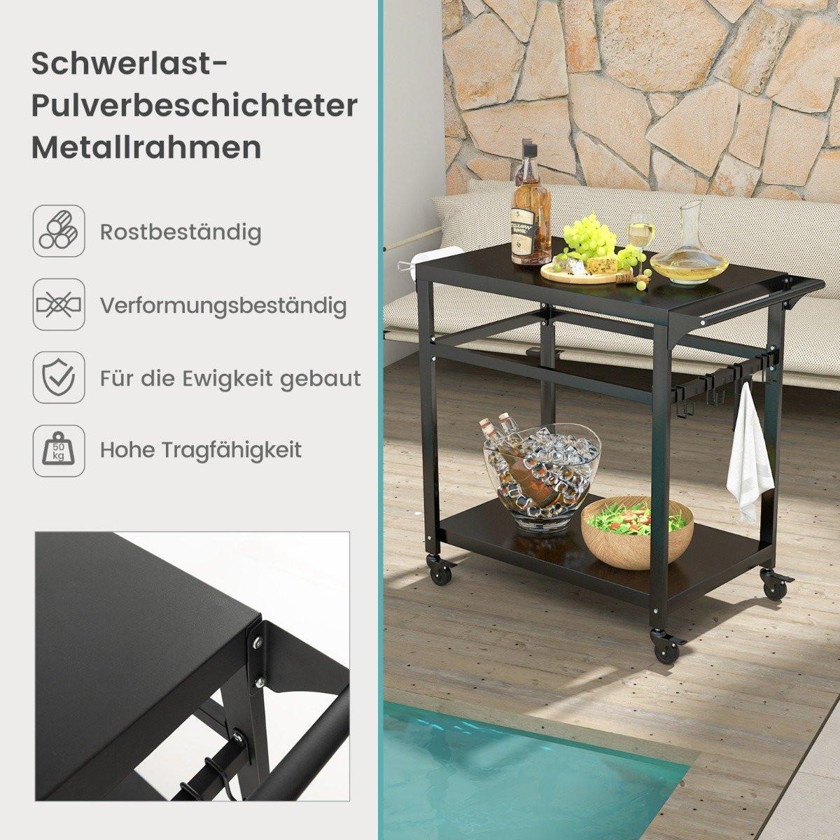 Northix Grillwagen für den Außenbereich mit zwei Regalen 4 feststellbaren Rädern & Seitengriff Schwarz  