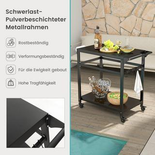 Northix Grillwagen für den Außenbereich mit zwei Regalen 4 feststellbaren Rädern & Seitengriff Schwarz  