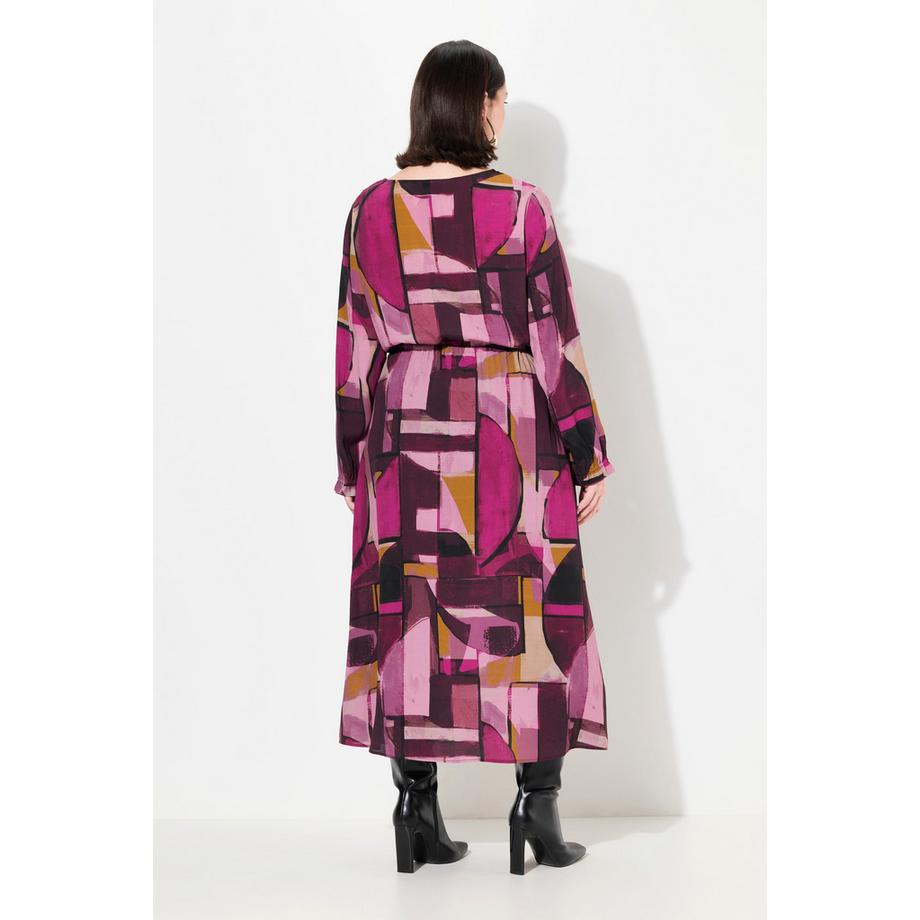 Ulla Popken Maxi Abito A-Line Scollo V Maniche Lunghe Crêpe  