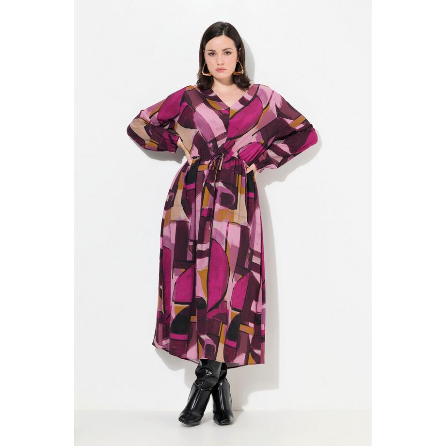 Ulla Popken Maxi Abito A-Line Scollo V Maniche Lunghe Crêpe  