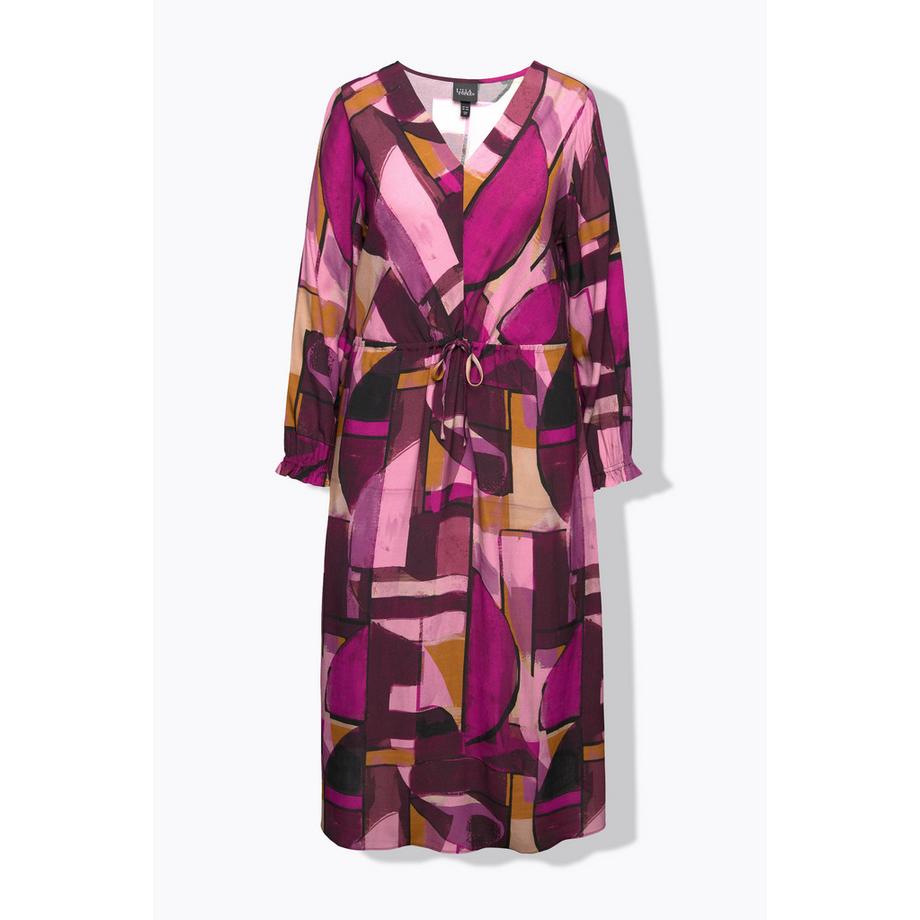 Ulla Popken Maxi Abito A-Line Scollo V Maniche Lunghe Crêpe  