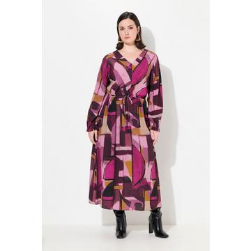 Robe maxi à manches longues et col en V, coupe évasée, en crêpe