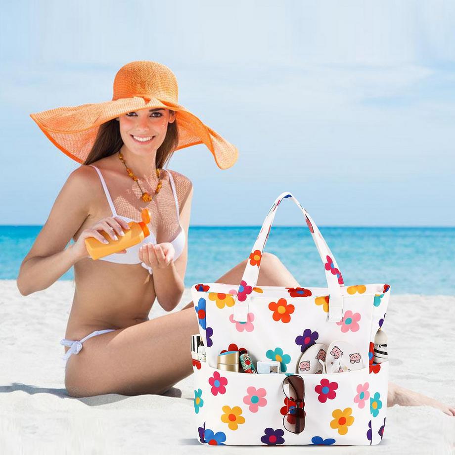 Only-bags.store Grande borsa da spiaggia floreale impermeabile con cerniera  