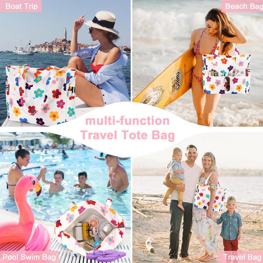 Only-bags.store Grande borsa da spiaggia floreale impermeabile con cerniera  