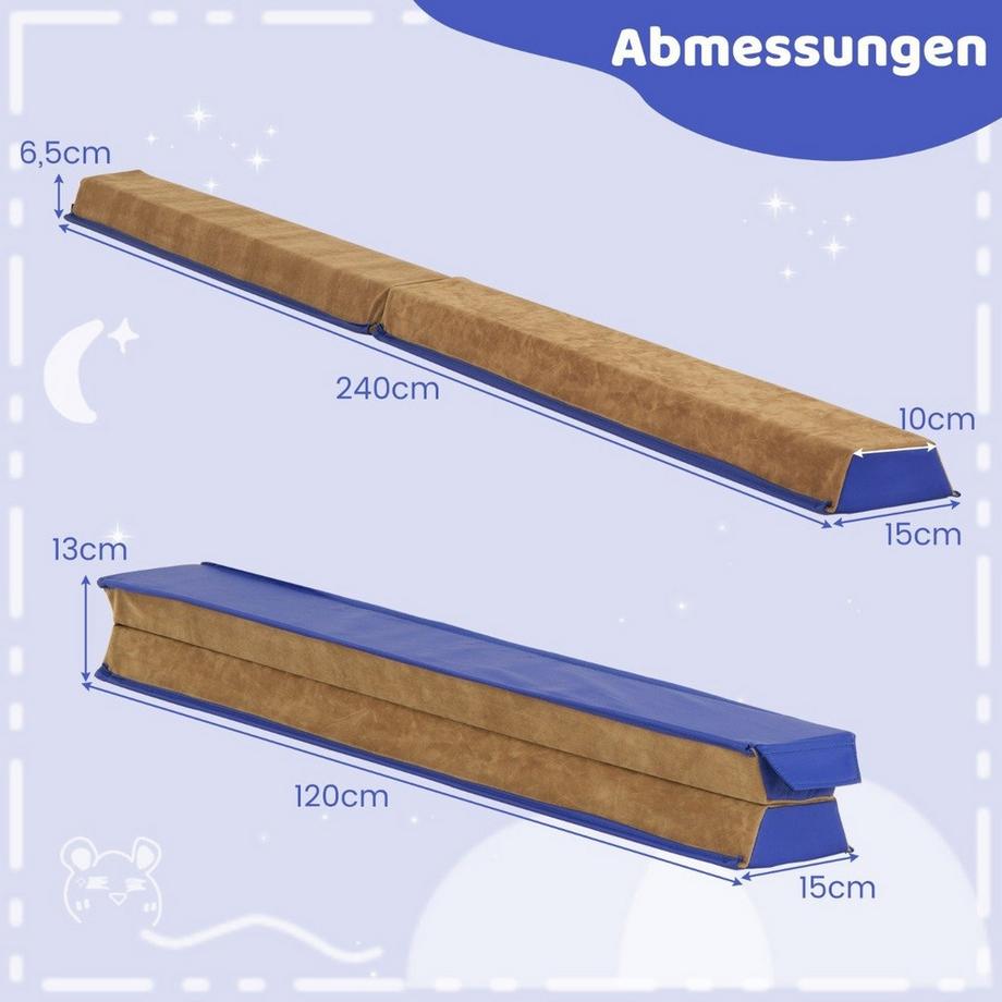 Northix  Trave di equilibrio per bambini da 240 cm con maniglia per il trasporto e amp; Copertura in pelle scamosciata pieghevole trave di bilanciamento blu 