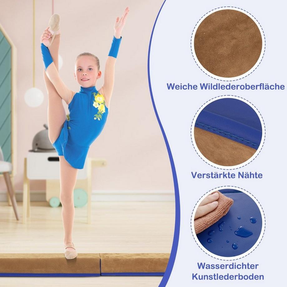 Northix  Trave di equilibrio per bambini da 240 cm con maniglia per il trasporto e amp; Copertura in pelle scamosciata pieghevole trave di bilanciamento blu 