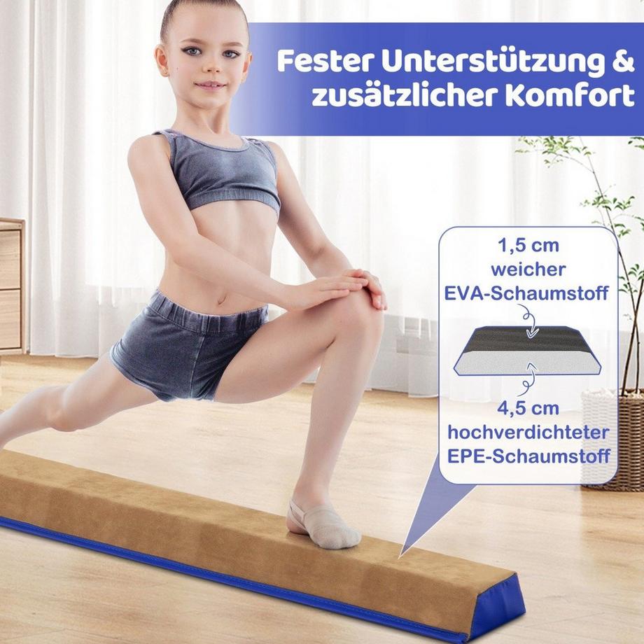 Northix  Trave di equilibrio per bambini da 240 cm con maniglia per il trasporto e amp; Copertura in pelle scamosciata pieghevole trave di bilanciamento blu 
