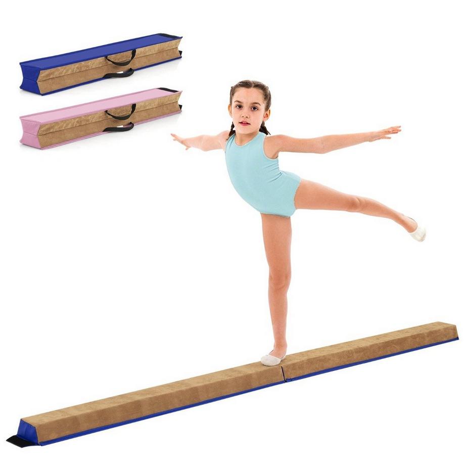 Northix  Trave di equilibrio per bambini da 240 cm con maniglia per il trasporto e amp; Copertura in pelle scamosciata pieghevole trave di bilanciamento blu 