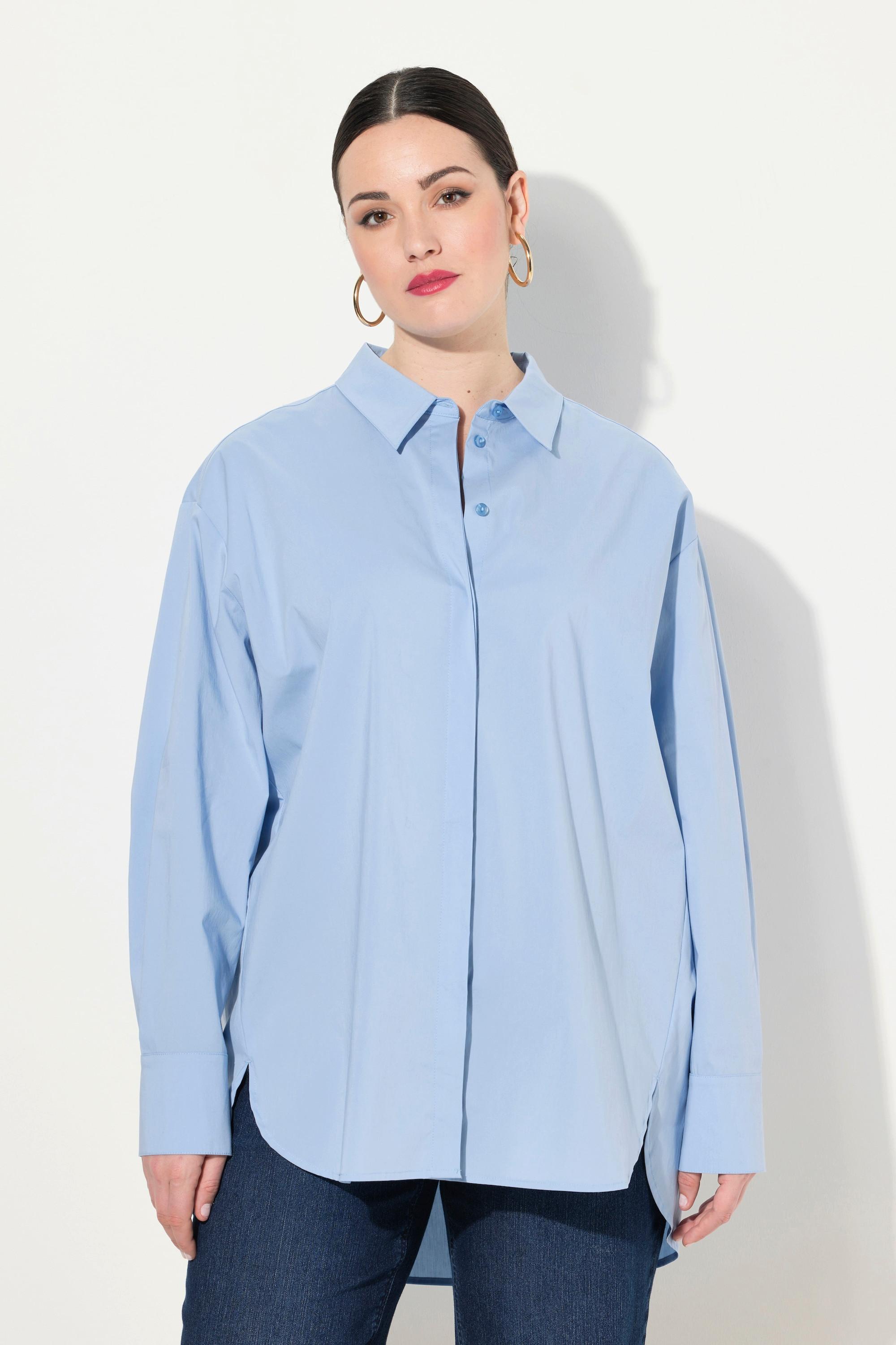 Ulla Popken  Camicia dal taglio oversize con bottoni di madreperla, collo da camicia e maniche lunghe 