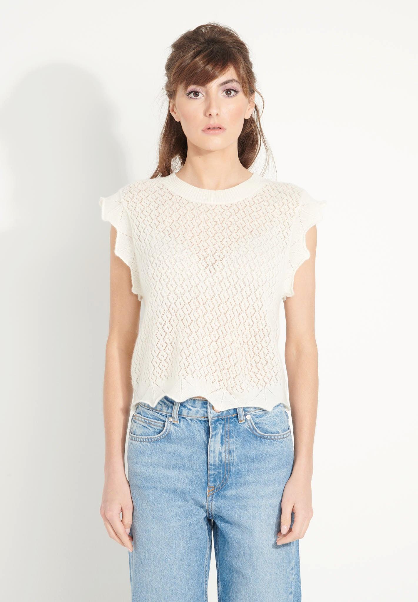 Image of Ava 3 Fantasie-oberteil Mit Rundhalsausschnitt - 100% Kaschmir, Entjungfert Damen Offwhite S