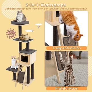 Northix  Kratzbaum mit Sisalstämmen & Kratzbrett moderner 6-stöckiger mit geräumiger Höhle & Sitzstange Grau 