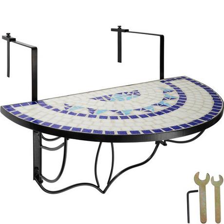 Tectake Tavolino da balcone con decorazione a mosaico, a ribalta 75 x 65 x 62 cm  
