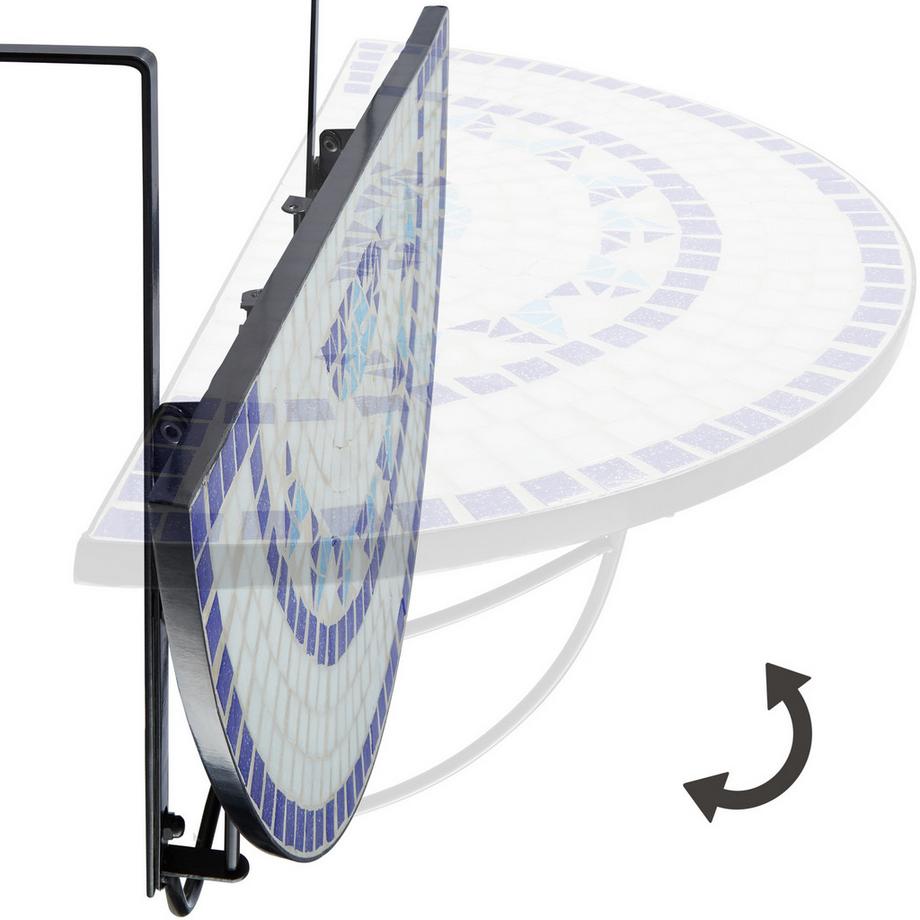 Tectake Balkontisch  Stahl, Mosaik und Zement halbkreisförmig, klappbar  