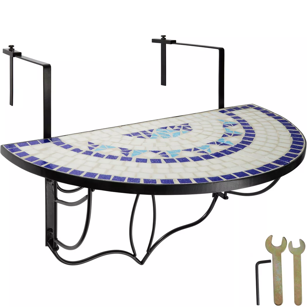 tectake® Balkontisch, Stahl, Mosaik und Zement, massive Platte, 75 x 65 x 62 cm