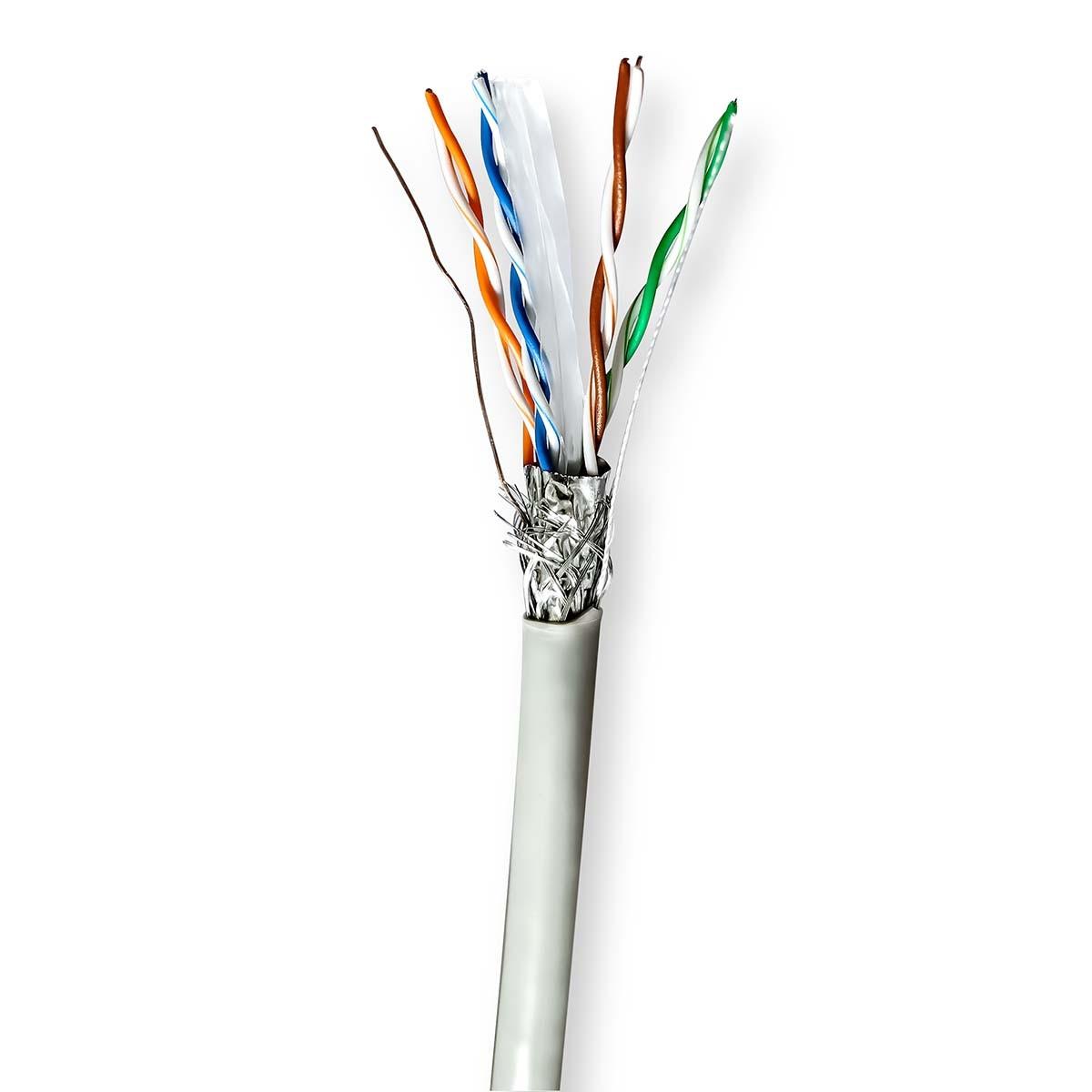 Image of Netzwerkkabel Rolle | CAT6 | Litze | S/FTP | CCA | 100,0 m | Innenbereich | Rund | PVC | Grau | Geschenkkarton