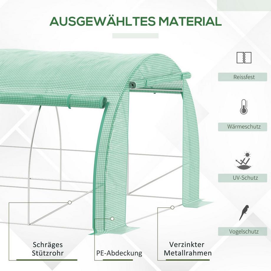 Northio Foliengewächshaus Polytunnel 3,97X3X2M Begehbar, Uv-Schutz, Aufrollbare Abdeckungen, Stahl, Grün  