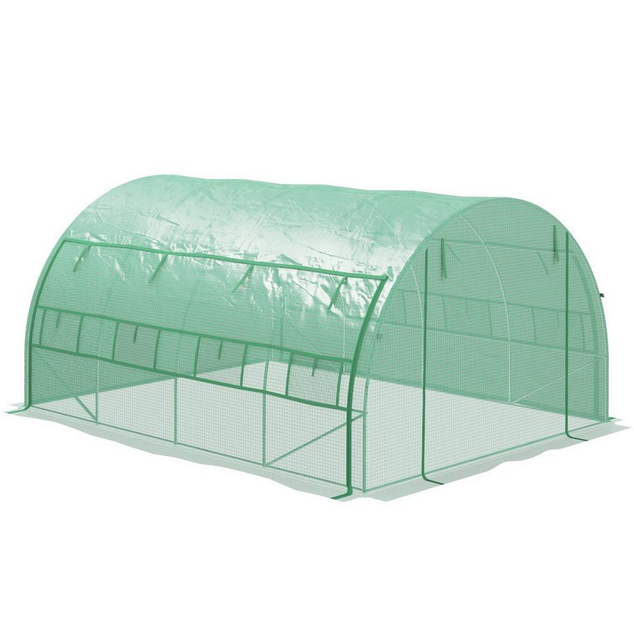 Northio Foliengewächshaus Polytunnel 3,97X3X2M Begehbar, Uv-Schutz, Aufrollbare Abdeckungen, Stahl, Grün  