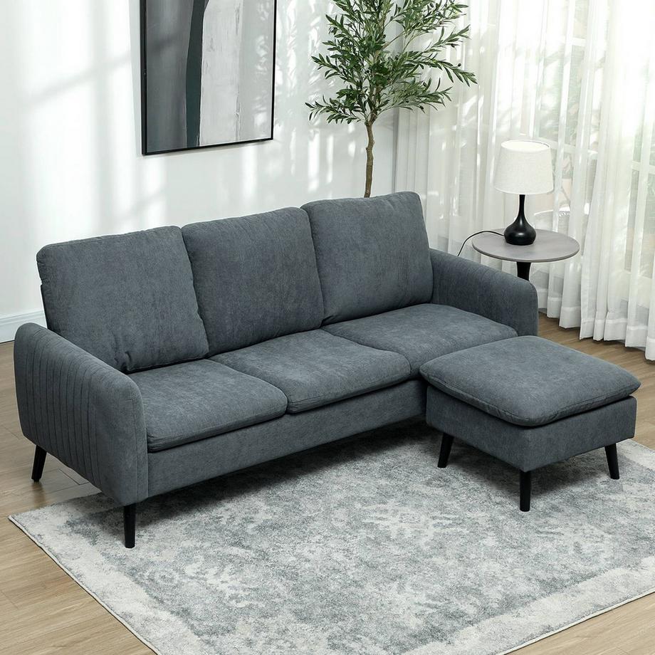 Northio Divano angolare con funzione letto, divano con poggiapiedi, 3 cuscini decorativi, divano angolare, divano a L per soggiorno, camera da letto, 196 x 140 x 88 cm, grigio Aosom  