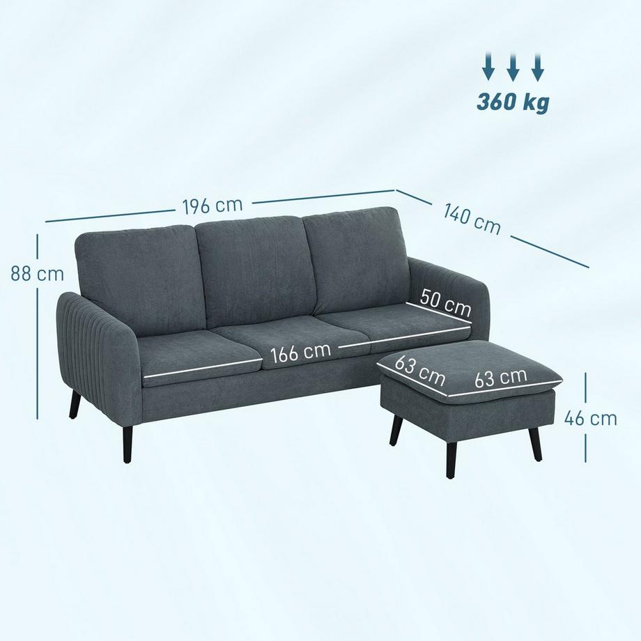 Northio Divano angolare con funzione letto, divano con poggiapiedi, 3 cuscini decorativi, divano angolare, divano a L per soggiorno, camera da letto, 196 x 140 x 88 cm, grigio Aosom  