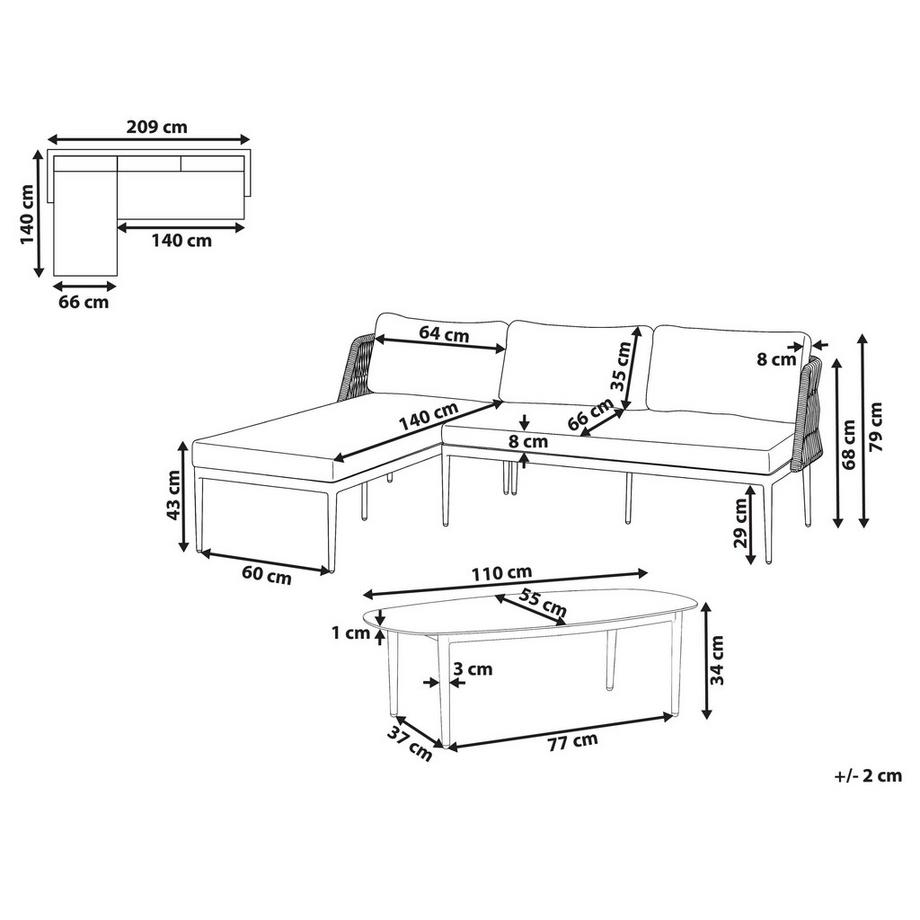 Beliani Set lounge pour jardin en Aluminium Moderne LEFFE  