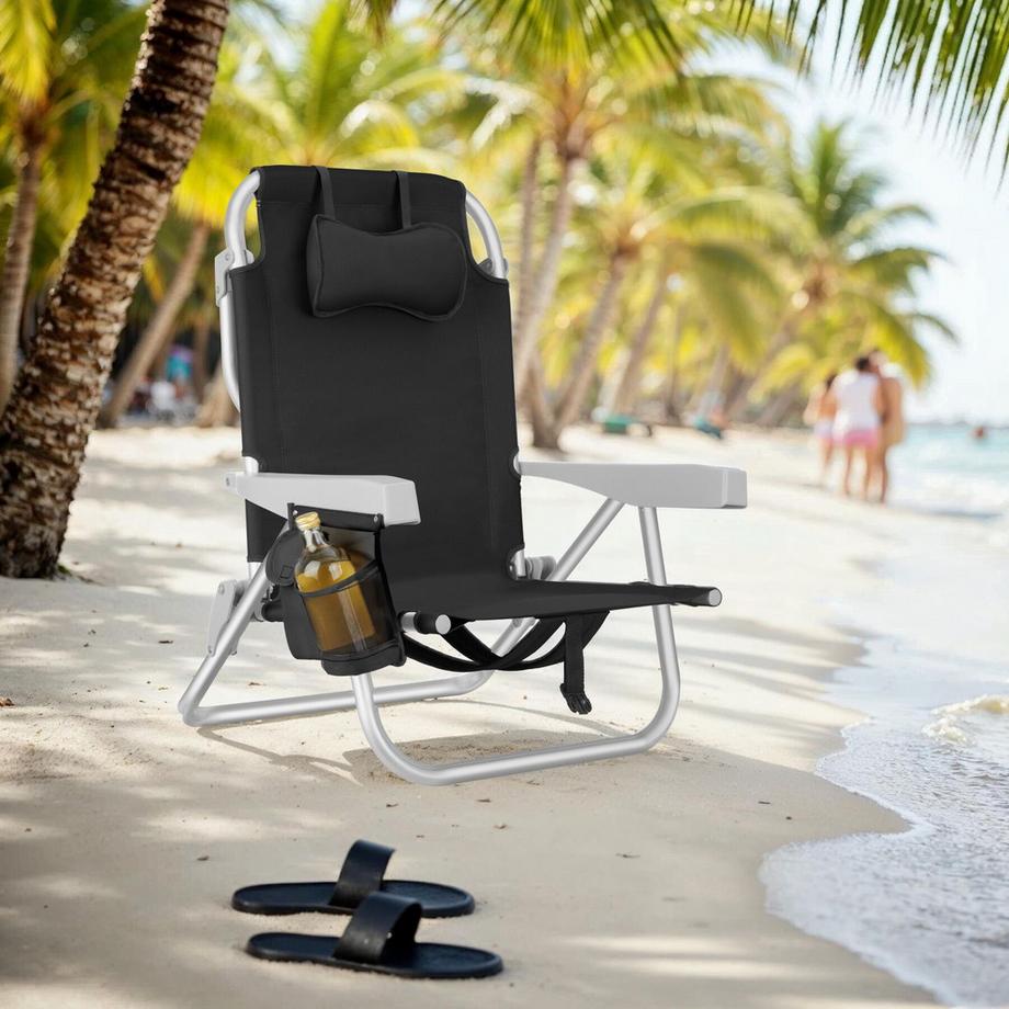Tectake ChaiseDePlageAluminiumPliableAvecDossierRéglableBretellesSacADosCoussinSupportTêteConfortable  