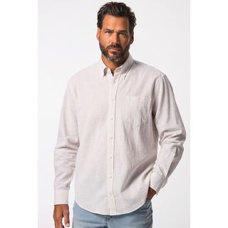 JP1880  Camicia a righe in misto lino con vestibilità moderna, colletto button-down e maniche lunghe, fino alla tg. 8XL 