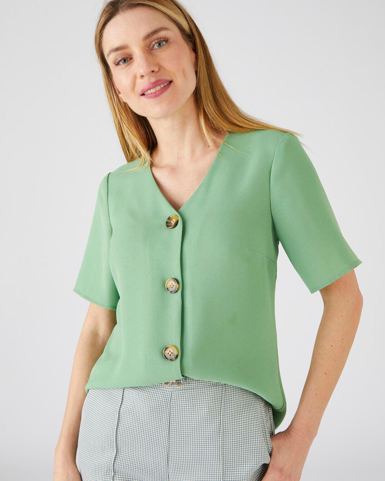 Image of Fliessende Crêpe-bluse. Damen Grün 46