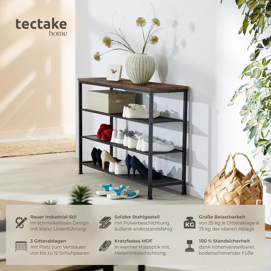 Tectake Schuhregal Portsmouth Industrial Style Holz und Stahl  
