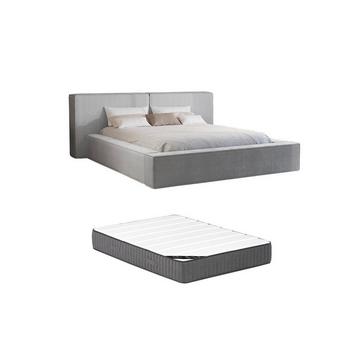 Lit coffre 160 x 200 cm - Velours côtelé - Gris clair + Matelas - TIMANO de Pascal Morabito