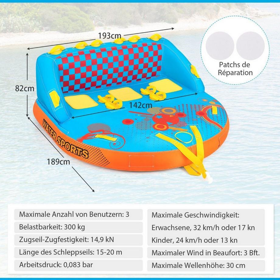 Northix  Funtube für 3 Personen Towable Tube zum Sitzen und Knien Formula Tube für Boot 