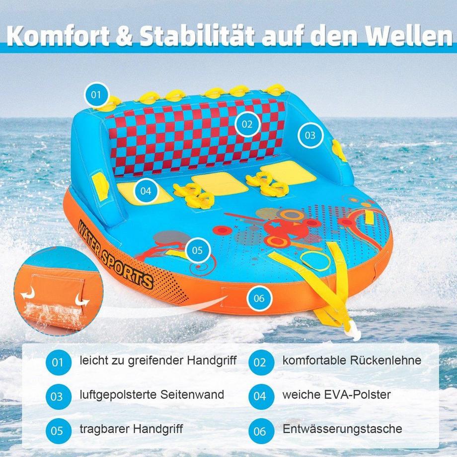 Northix  Funtube für 3 Personen Towable Tube zum Sitzen und Knien Formula Tube für Boot 