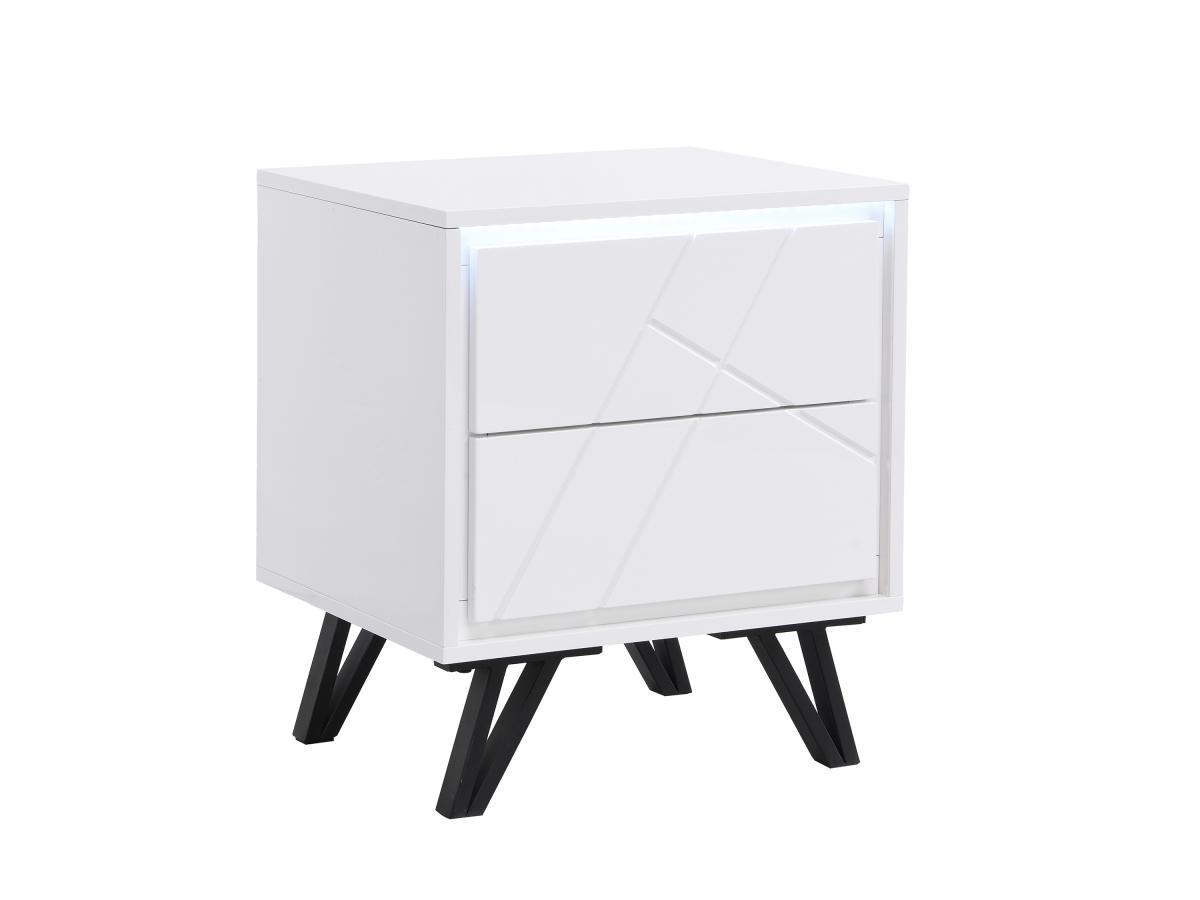 Vente-unique Table de chevet 2 tiroirs - Avec LEDs - MDF - Blanc laqué - SALIANO  