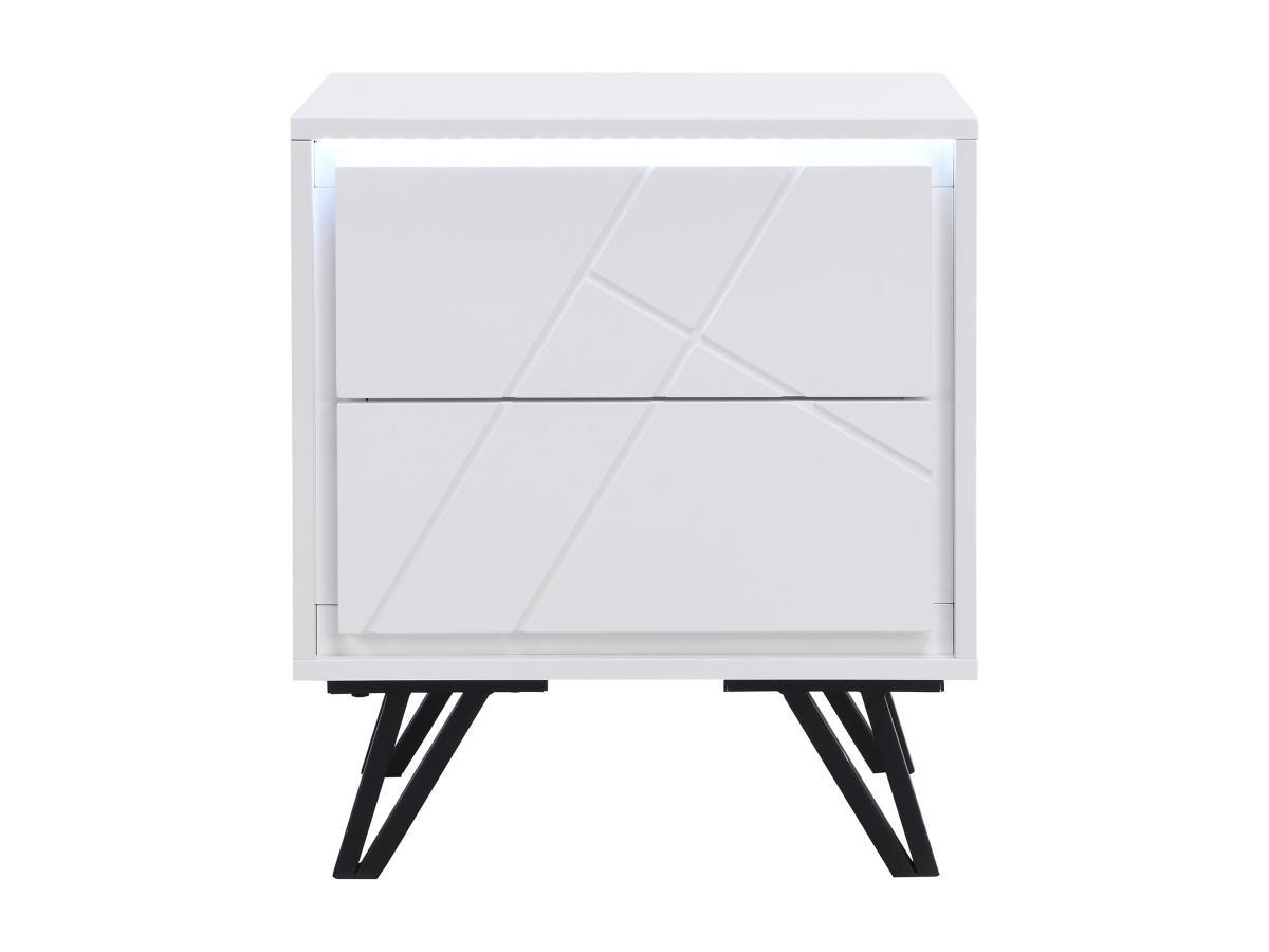 Vente-unique Table de chevet 2 tiroirs - Avec LEDs - MDF - Blanc laqué - SALIANO  