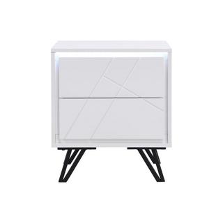 Vente-unique Table de chevet 2 tiroirs - Avec LEDs - MDF - Blanc laqué - SALIANO  