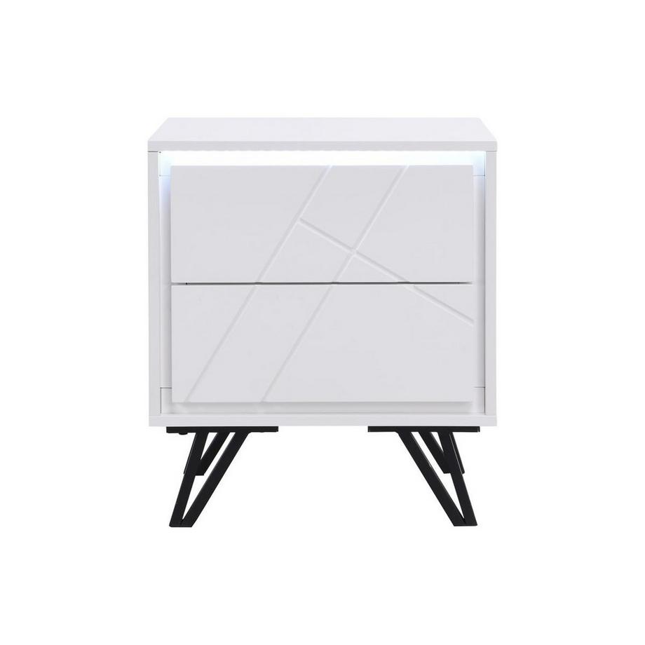 Vente-unique Nachttisch mit 2 Schubladen & LED-Beleuchtung aus MDF - Weiß lackiert - SALIANO  