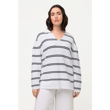 Pull rayé à manches longues, avec col et encolure en V