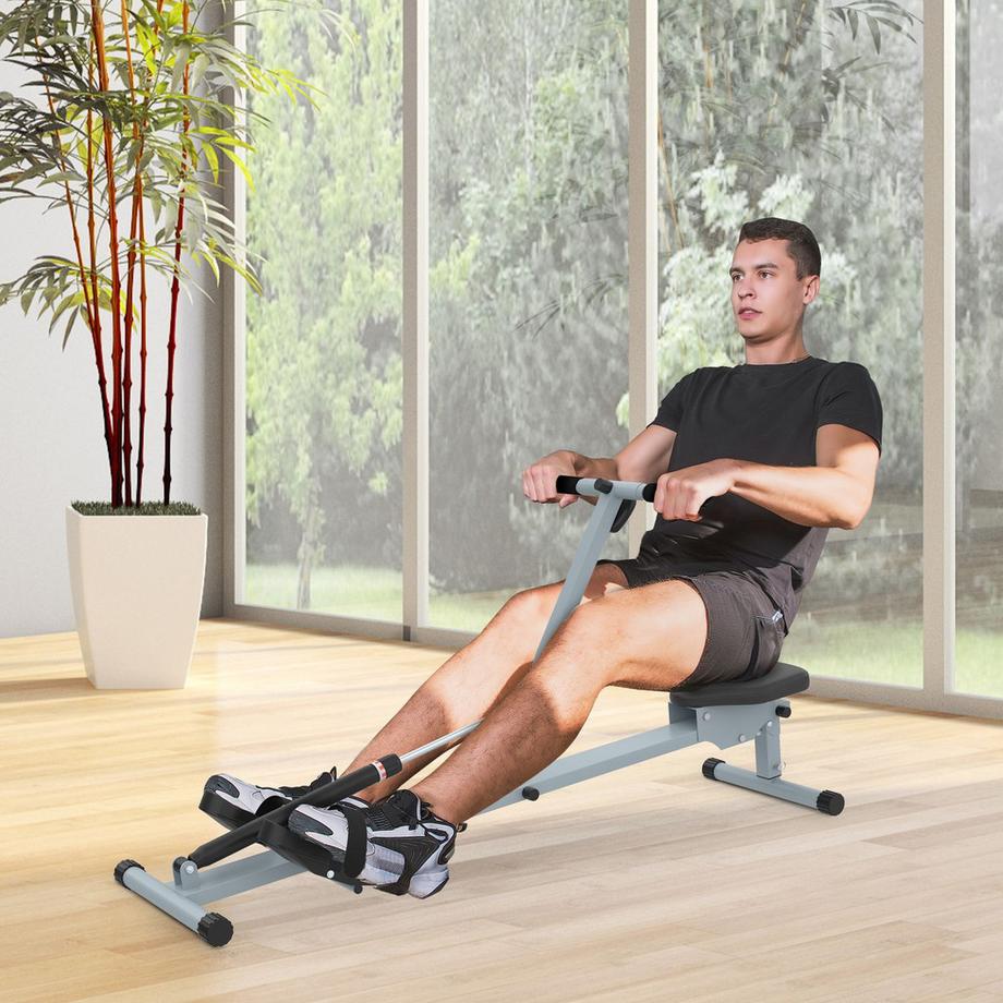 Northio  Rameur Rameur Avec Appareil De Fitness Lcd Rameur Vélo D'Appartement, Avec Écran Lcd, Acier + Pvc, Gris, 130X47,5X67Cm 