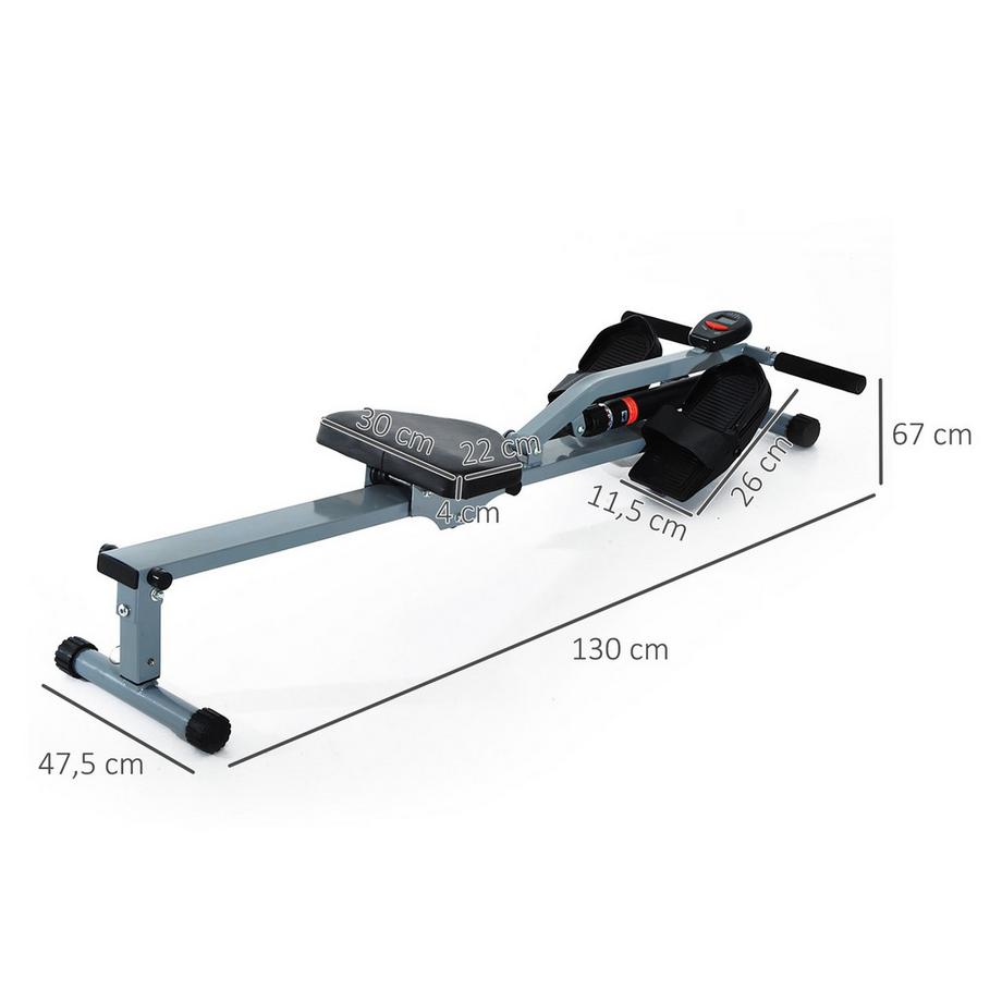 Northio  Rameur Rameur Avec Appareil De Fitness Lcd Rameur Vélo D'Appartement, Avec Écran Lcd, Acier + Pvc, Gris, 130X47,5X67Cm 