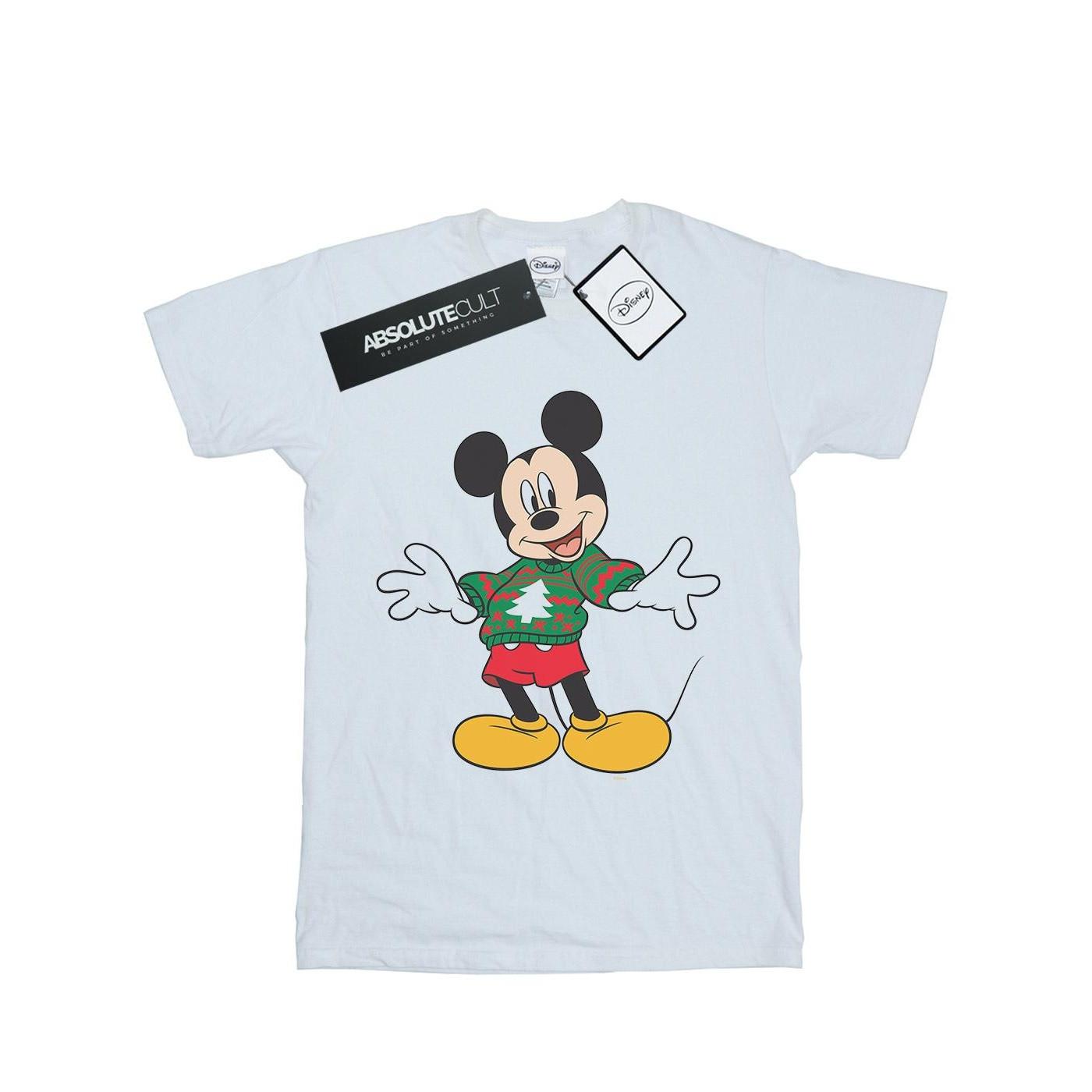 Image of Mickey Mouse Christmas Jumper Stroke Tshirt Damen Weiss M