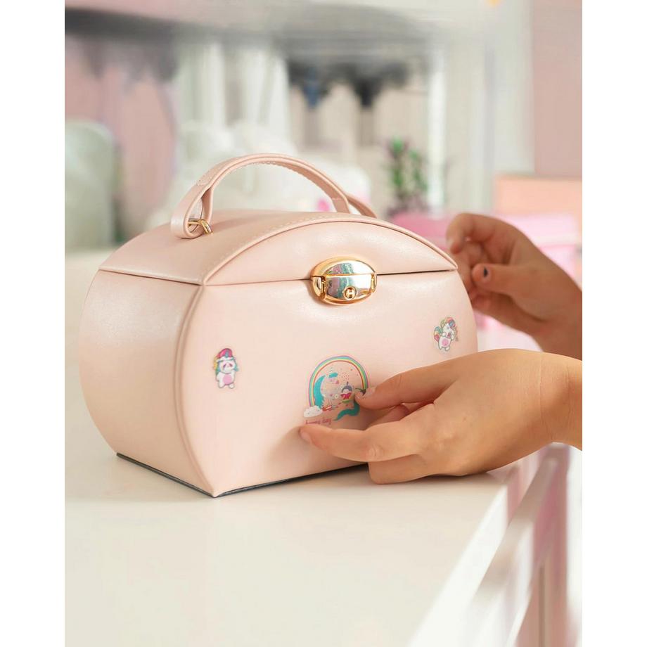 Only-bags.store  Spieluhr Ballerina Schmuckkästchen, abschließbares Schmuckkästchen Mädchen PU Leder mit Schubladen 