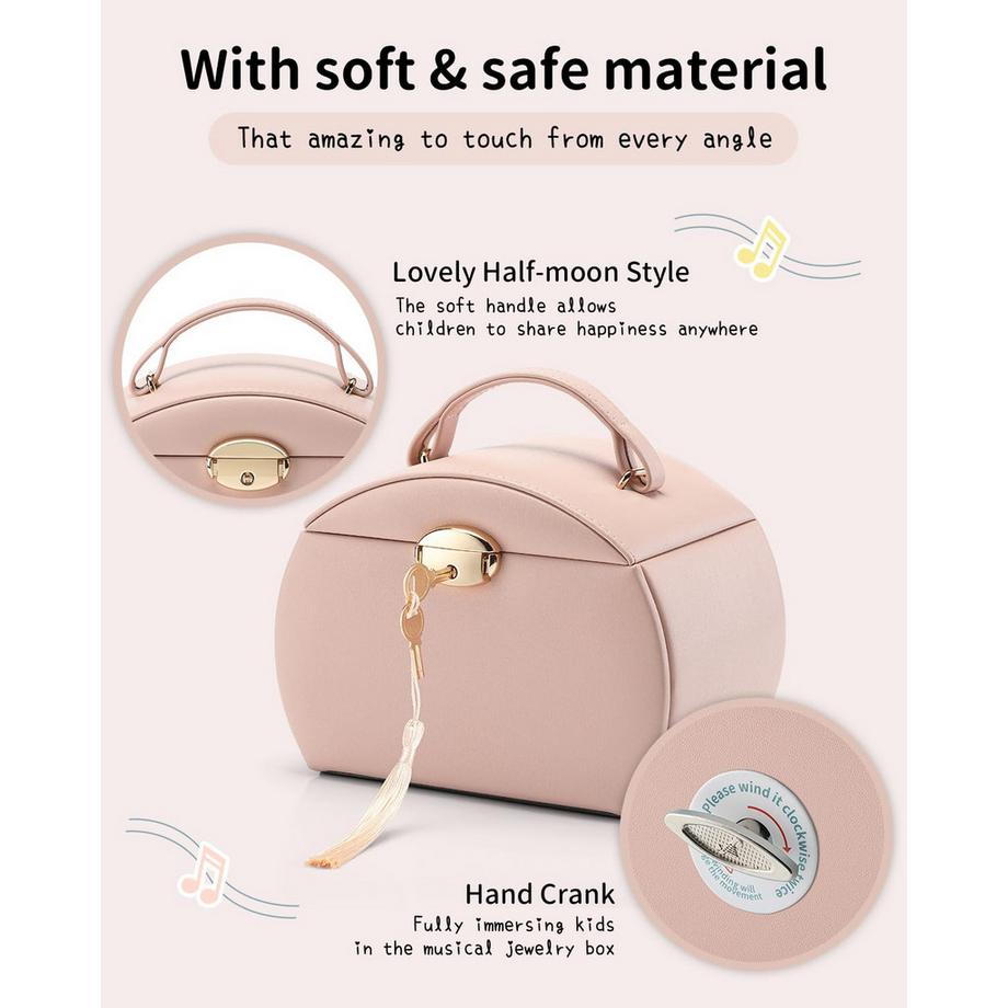 Only-bags.store  Spieluhr Ballerina Schmuckkästchen, abschließbares Schmuckkästchen Mädchen PU Leder mit Schubladen 