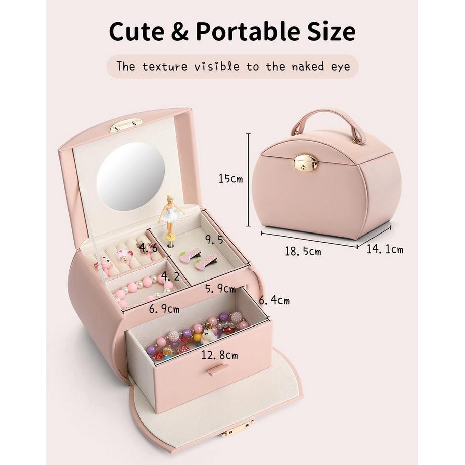Only-bags.store  Spieluhr Ballerina Schmuckkästchen, abschließbares Schmuckkästchen Mädchen PU Leder mit Schubladen 