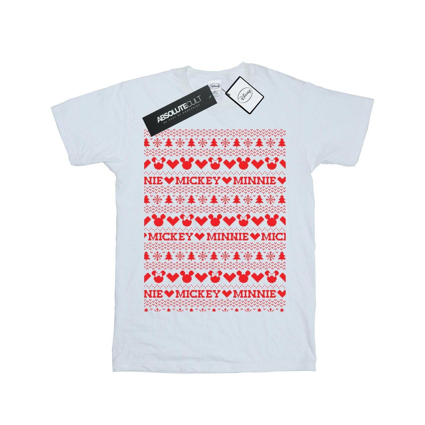 Image of Mickey And Minnie Christmas Fair Isle Tshirt Unisex Weiss 152-158